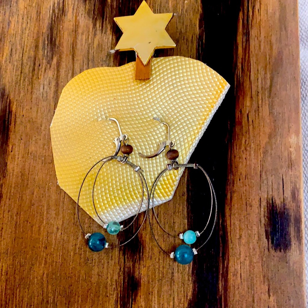 Wire beaded turquoise earrings